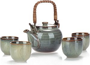 COM-FOUR® Juego de té 5 piezas, tetera y 4 tazas de cerámica