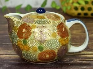 Yaki(ware) Japanese Teapot Gold Flower (with tea strainer)